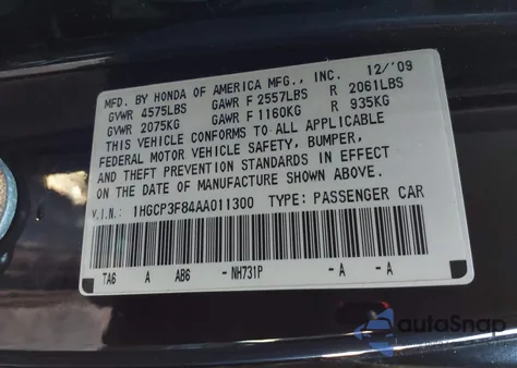 2010 Honda Accord 3.5 Ex-L z USA, uszkodzony, nr VIN 1HGCP3F84AA011300